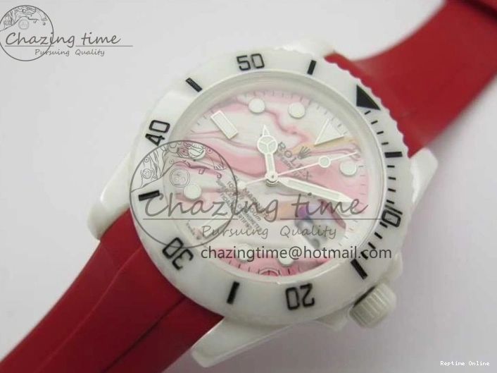 0123 WrinkleFree Submariner 40mm White Ceramic 5GF Best Edition White Red Dial on Red Rubber Strap SA 2485